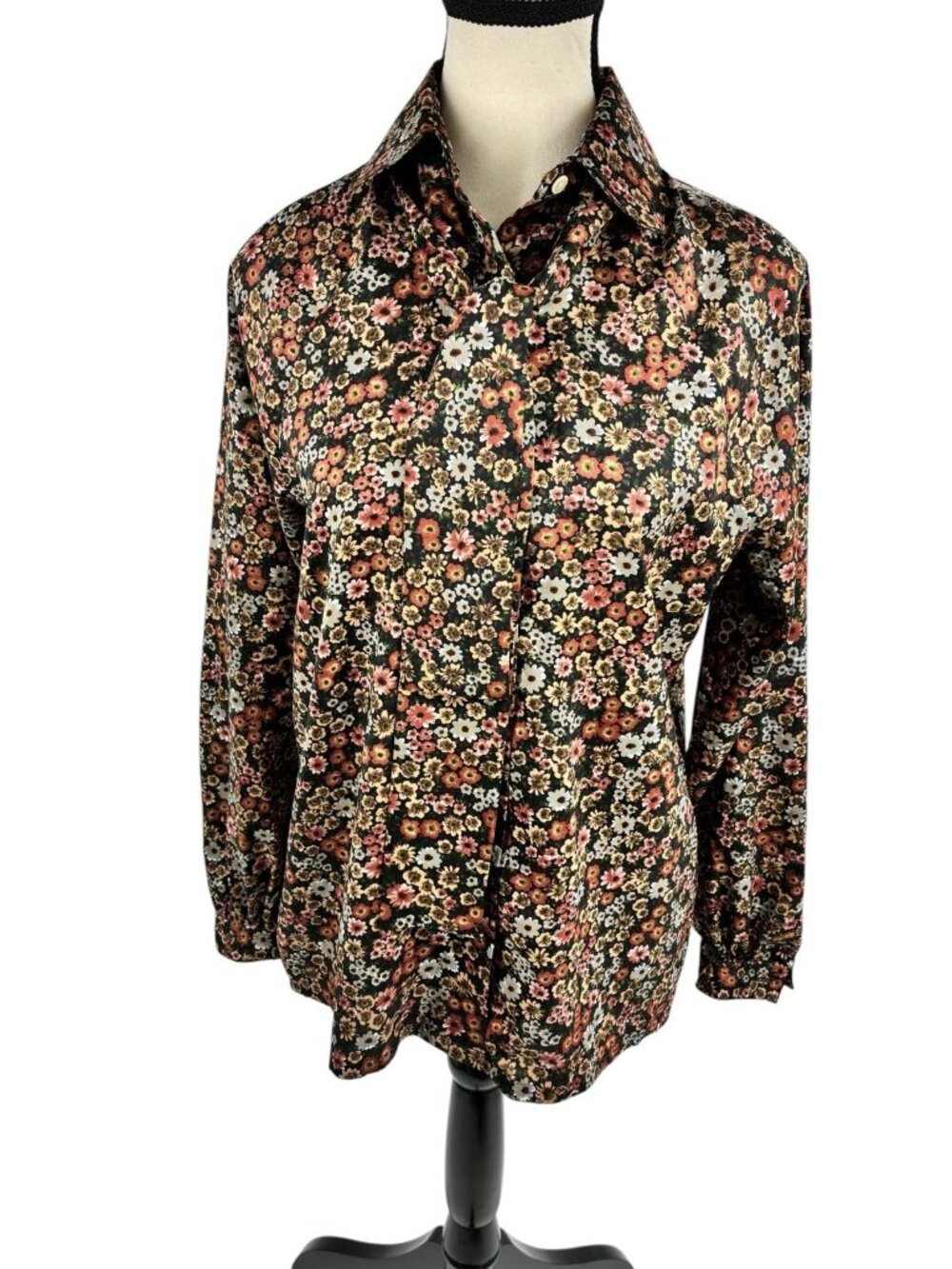 Vintage Casual Corner Womens 9/10 Floral Tie Neck Blouse USA Secretary Top